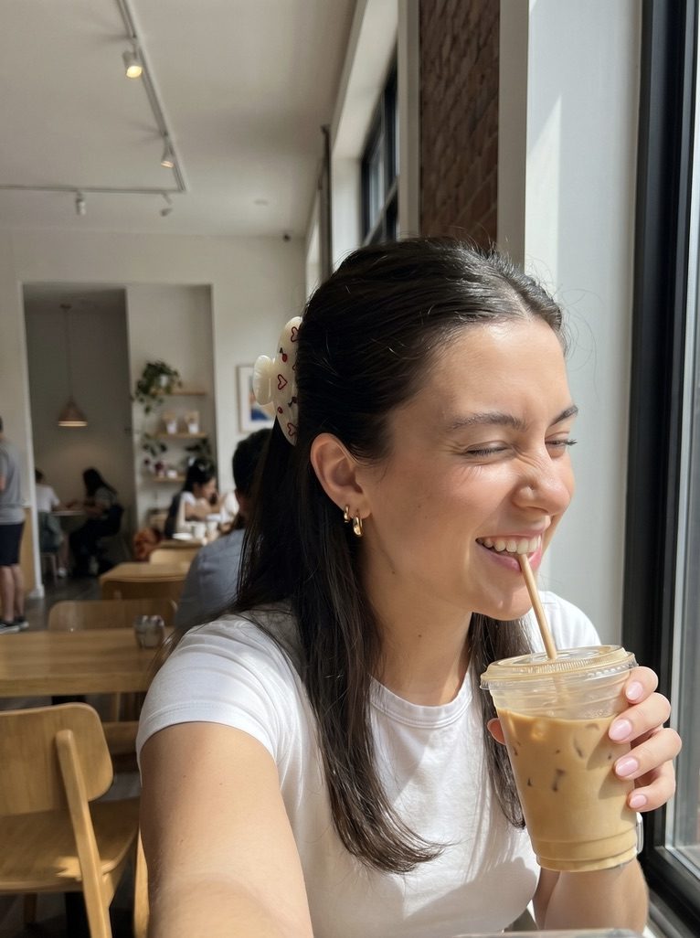 cherry clip with iced coffee at a cafe